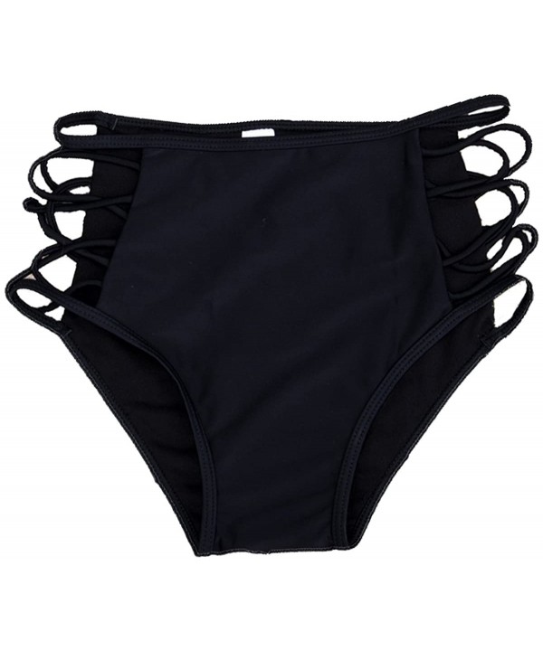 Sexy Women's High Waisted Bikini Bottoms Swim Shorts Strappy Brief Tankini Swimsuit - Black - CN18EOTW4IW $8.24-Sets