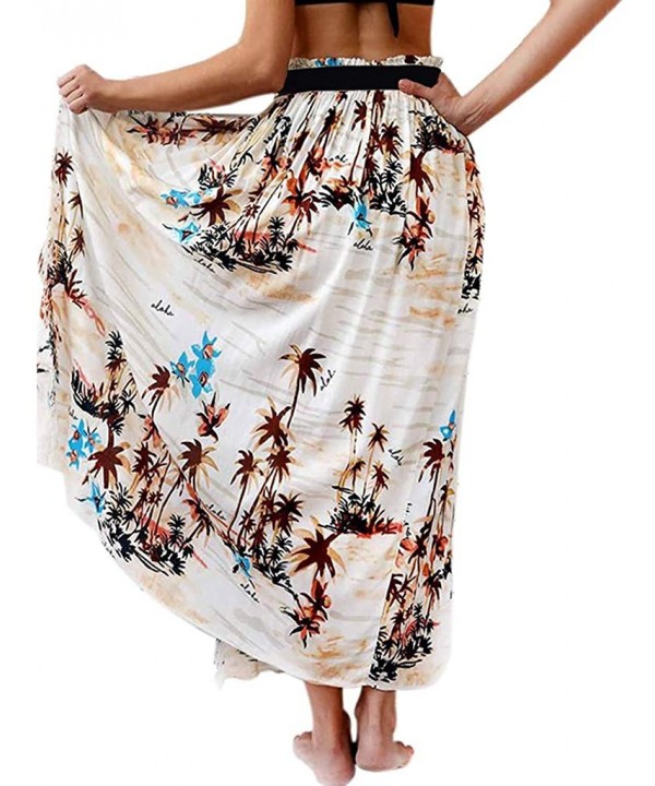 Women Boho Dress Floral Print Chiffon Maxi Skirt Vintage Flowy Long Beach Skirt Maxi Dress - White - CP199ATLOZR $22.33-Cover...