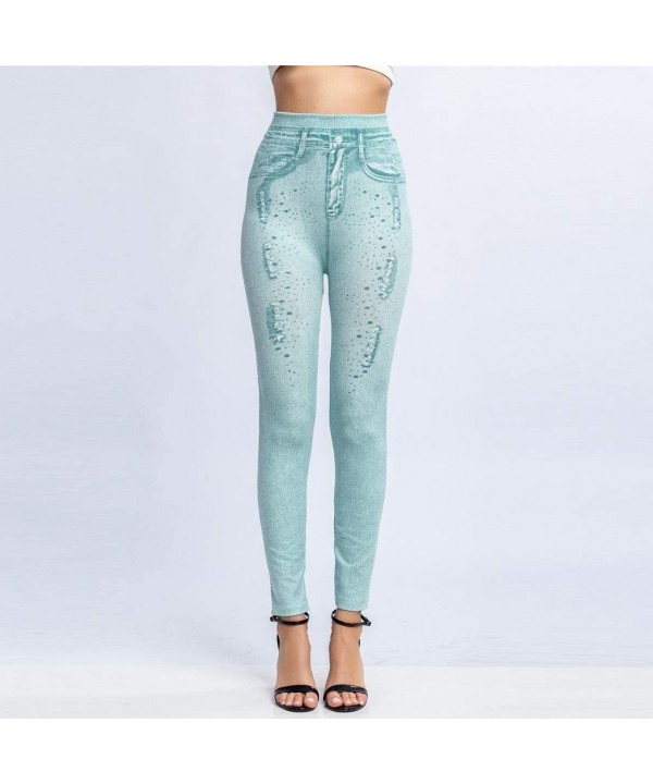 2020 Fashion Leggings for Women High Waist Print Jeggings Womens Juniors Classic Imitate Denim Skinny Jeans Green - CY196OSYX...