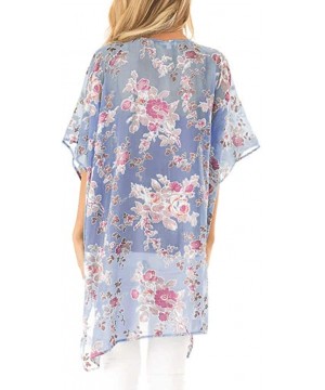 Women Beach Shawl Leaves Print Chiffon Kimono Blouse Loose Top Outwear - Floral Ruffles Cardigan Blue - C218UWAT7L4 $17.16-Co...