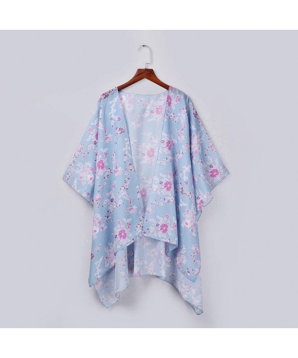 Women Beach Shawl Leaves Print Chiffon Kimono Blouse Loose Top Outwear - Floral Ruffles Cardigan Blue - C218UWAT7L4 $17.16-Co...