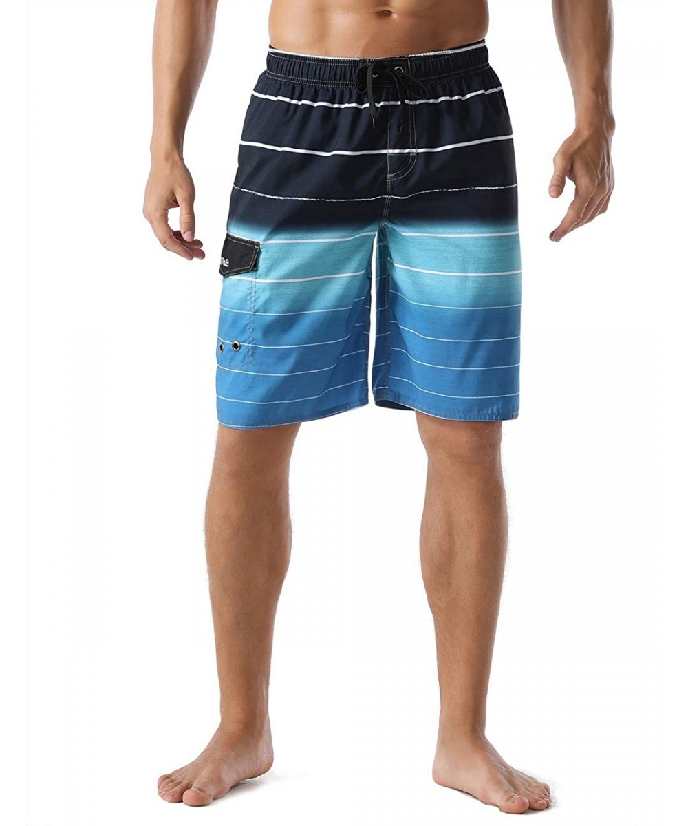 Men's Beachwear Summer Holiday Swim Trunks Quick Dry Striped - Blue - CV1820CEULI $13.71-Racing