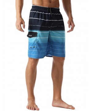 Men's Beachwear Summer Holiday Swim Trunks Quick Dry Striped - Blue - CV1820CEULI $13.71-Racing