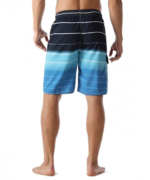 Men's Beachwear Summer Holiday Swim Trunks Quick Dry Striped - Blue - CV1820CEULI $13.71-Racing