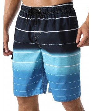 Men's Beachwear Summer Holiday Swim Trunks Quick Dry Striped - Blue - CV1820CEULI $13.71-Racing