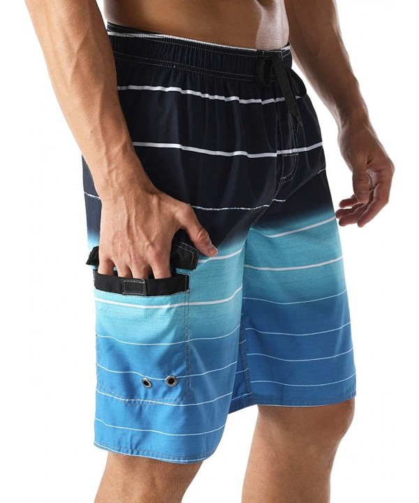 Men's Beachwear Summer Holiday Swim Trunks Quick Dry Striped - Blue - CV1820CEULI $13.71-Racing