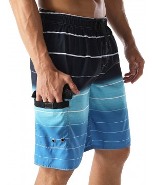 Men's Beachwear Summer Holiday Swim Trunks Quick Dry Striped - Blue - CV1820CEULI $13.71-Racing