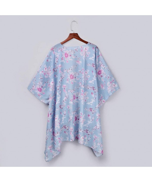 Women Beach Shawl Leaves Print Chiffon Kimono Blouse Loose Top Outwear - Floral Ruffles Cardigan Blue - C218UWAT7L4 $17.16-Co...