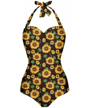 Vintage Halter Swimsuit Monokini One Piece Swimwear Bathing Suits - New Size-yellow-1 - CK1986Q4X36 $41.36-One-Pieces