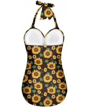 Vintage Halter Swimsuit Monokini One Piece Swimwear Bathing Suits - New Size-yellow-1 - CK1986Q4X36 $41.36-One-Pieces