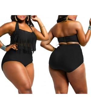 Women's Retro Plus Size High Waisted Bikini Bottom Swim Short Tankinis Briefs - Black - CV180QOHIIS $11.66-Bottoms