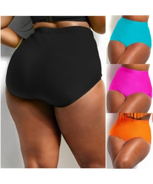 Women's Retro Plus Size High Waisted Bikini Bottom Swim Short Tankinis Briefs - Black - CV180QOHIIS $11.66-Bottoms