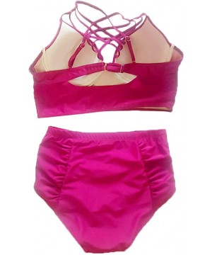 2019 Women's Plus Size Two Pieces Swimsuit Strappy High Waist Push Up Bikini Set - Hot Pink - CA18NHYQEE3 $30.27-Sets