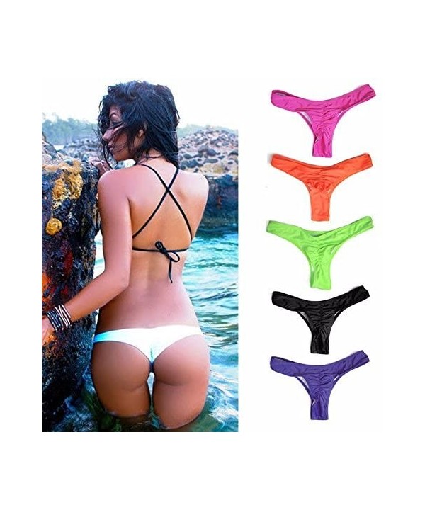 Women's Sexy Hot Summer Ruched Bikini Bottom Thong Swimwear - Orange - CL17YEES7S2 $12.74-Bottoms