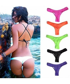 Women's Sexy Hot Summer Ruched Bikini Bottom Thong Swimwear - Orange - CL17YEES7S2 $12.74-Bottoms