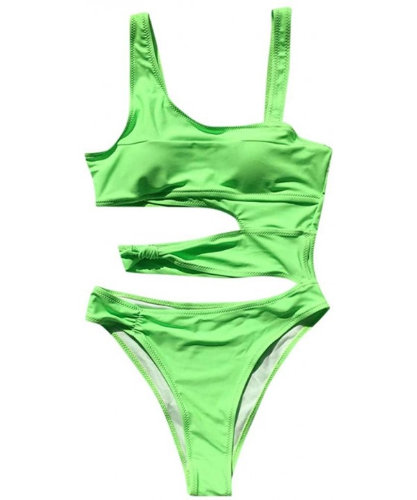 Womens Cutout One Piece Swimsuit Solid Color Bathing Suit Padded Swimwear Monokini - Green - CS193Y4TLG9 $16.15-Bottoms