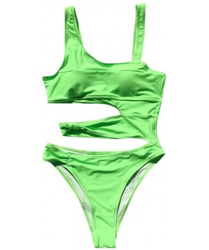 Womens Cutout One Piece Swimsuit Solid Color Bathing Suit Padded Swimwear Monokini - Green - CS193Y4TLG9 $16.15-Bottoms