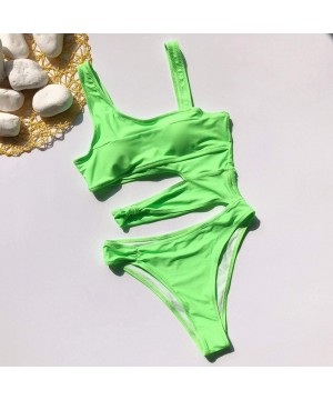 Womens Cutout One Piece Swimsuit Solid Color Bathing Suit Padded Swimwear Monokini - Green - CS193Y4TLG9 $16.15-Bottoms