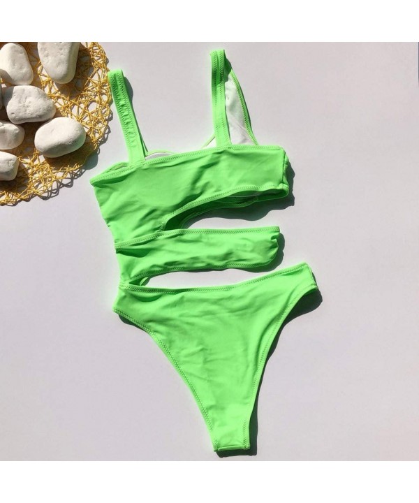 Womens Cutout One Piece Swimsuit Solid Color Bathing Suit Padded Swimwear Monokini - Green - CS193Y4TLG9 $16.15-Bottoms