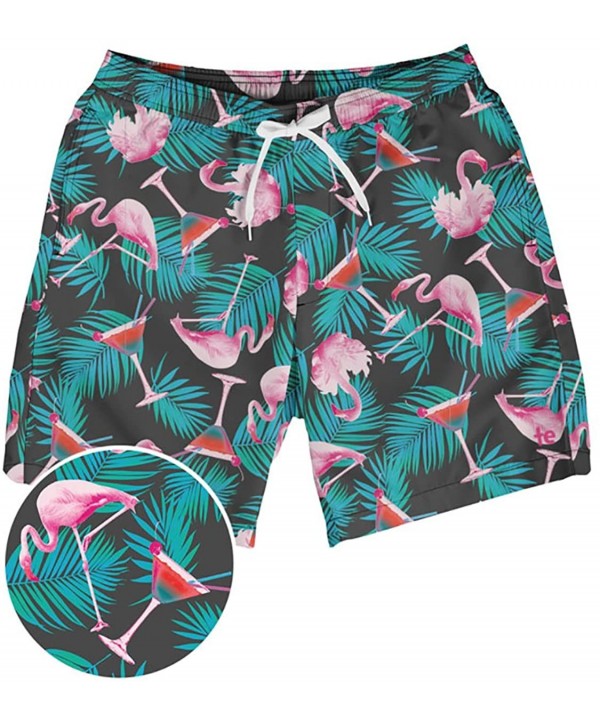 Bright Colored Men's Swim Suit Trunks - Vacation Surf Board Shorts for Spring Break - Flamingoals - C518CGLW9EN $25.73-Trunks