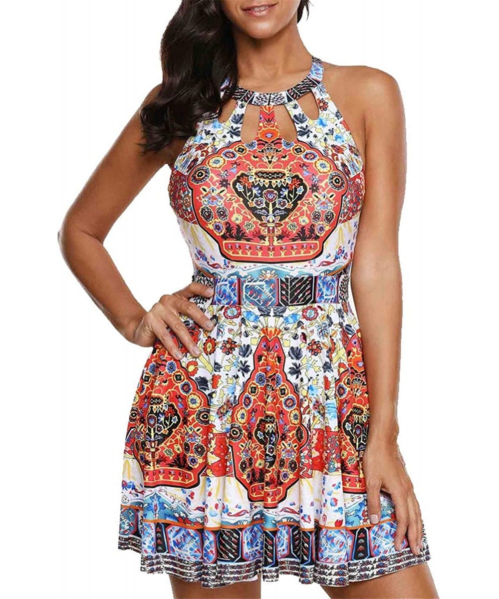 Women Swimsuit Halter Cutout Back Ethnic Printed Swimdress and Shorts - Ethnic Print - C618M5TEECN $18.12-Tankinis