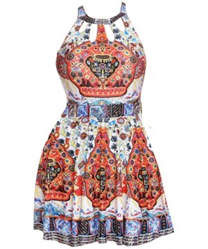 Women Swimsuit Halter Cutout Back Ethnic Printed Swimdress and Shorts - Ethnic Print - C618M5TEECN $18.12-Tankinis