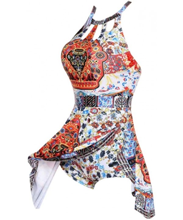 Women Swimsuit Halter Cutout Back Ethnic Printed Swimdress and Shorts - Ethnic Print - C618M5TEECN $18.12-Tankinis