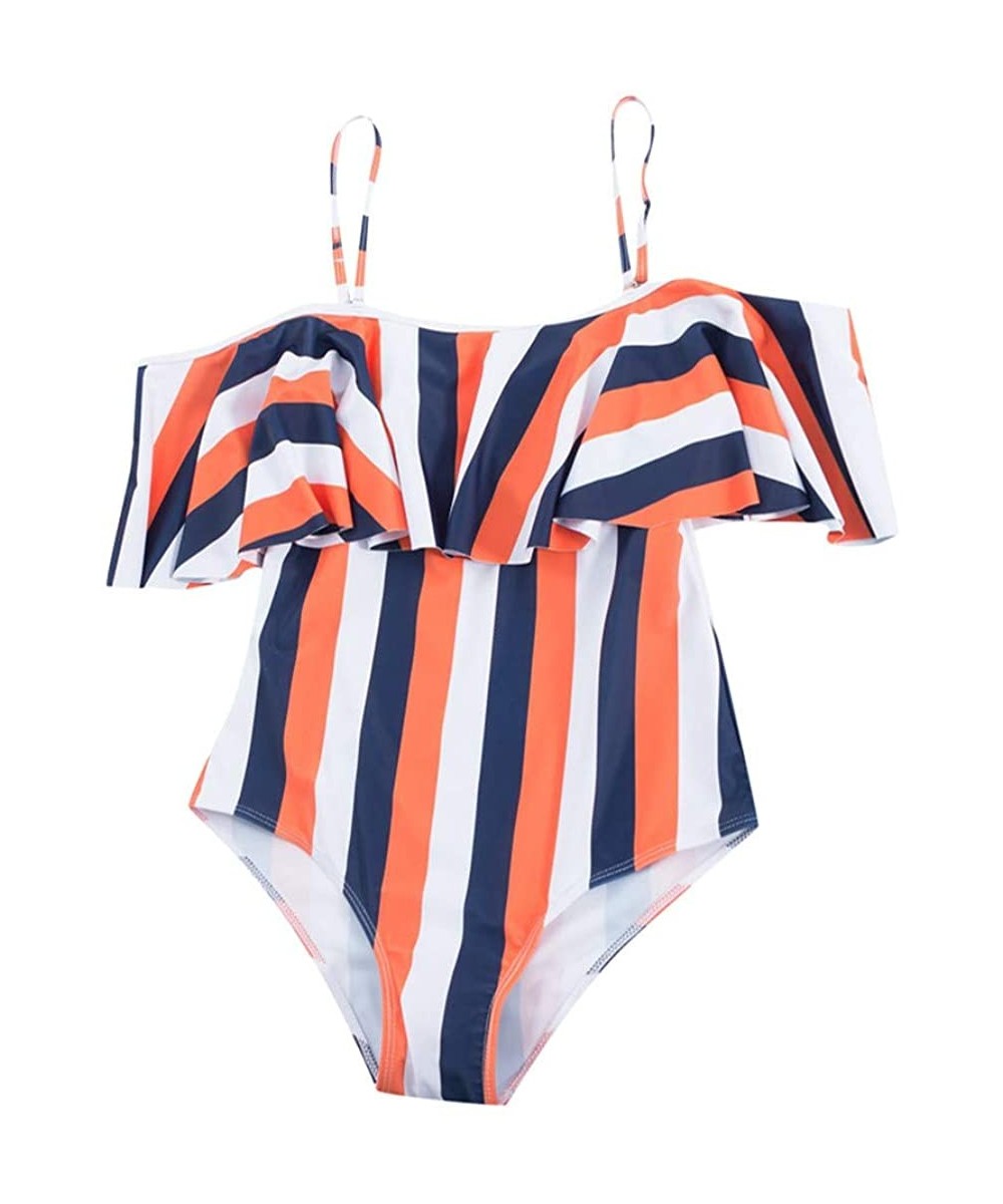 Teen Girls Floral Printed One Piece Monokini Bathing Suits V Neck Ruffles Bikini Set Swimwear - B1 - C4196U8SHS4 $17.97-Sets