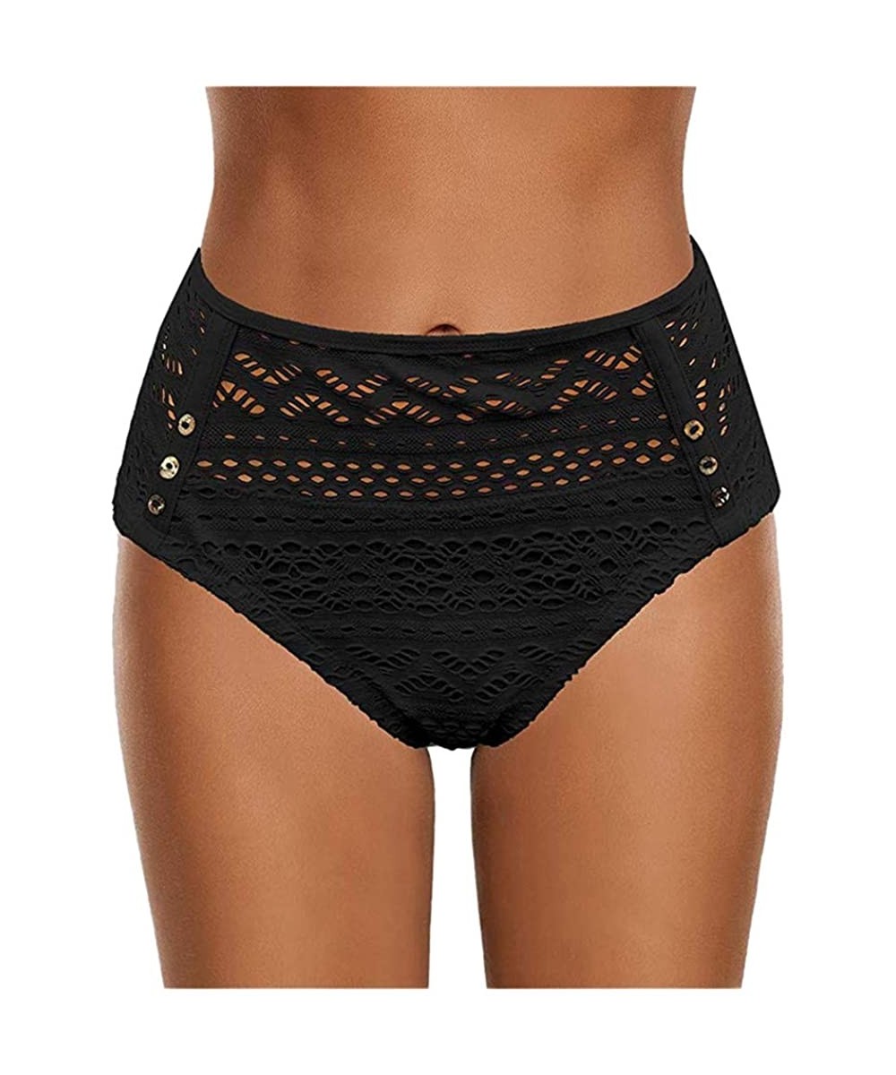 Women High Waist Ruched Bikini Bottoms Tummy Control Swimsuit Lace Briefs Pants Crochet Swim Skirt Tankini Black - CD194OYXNC...