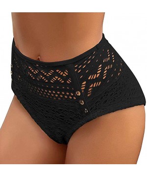 Women High Waist Ruched Bikini Bottoms Tummy Control Swimsuit Lace Briefs Pants Crochet Swim Skirt Tankini Black - CD194OYXNC...