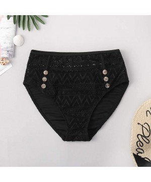 Women High Waist Ruched Bikini Bottoms Tummy Control Swimsuit Lace Briefs Pants Crochet Swim Skirt Tankini Black - CD194OYXNC...