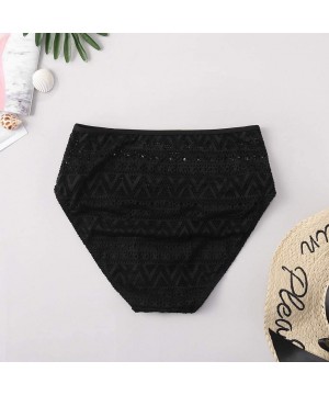 Women High Waist Ruched Bikini Bottoms Tummy Control Swimsuit Lace Briefs Pants Crochet Swim Skirt Tankini Black - CD194OYXNC...