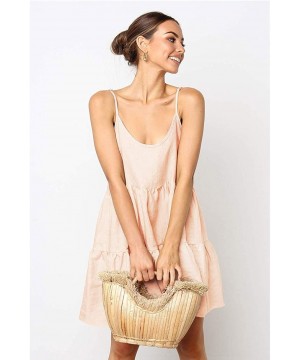 Spaghetti Strap Dress for Women Pleated Swing Dress Backless Casual Mini Dress - A-apricot Dress - CG18S7HH824 $21.41-Cover-Ups