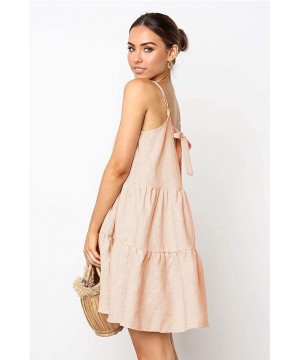 Spaghetti Strap Dress for Women Pleated Swing Dress Backless Casual Mini Dress - A-apricot Dress - CG18S7HH824 $21.41-Cover-Ups