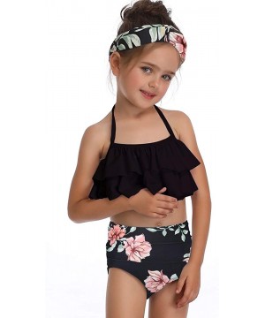 Girls Kids Swimsuit Two Pieces Bikini Set Ruffle Falbala Swimwear Bathing Suits Swimwear - Flower Bottoms+ Black - CV199MEYS2...