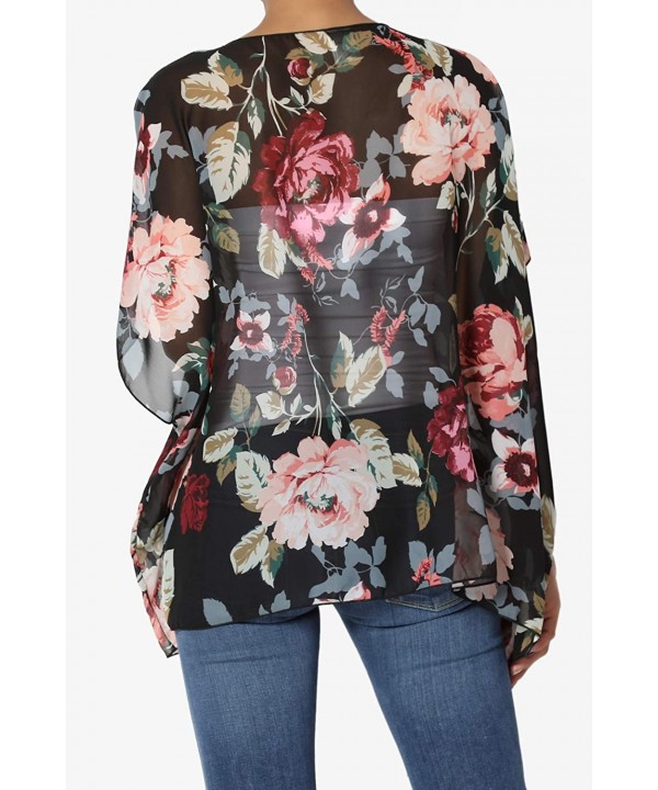 Print Chiffon Cascading Kimono Dolman Sleeve Cover Up Cardigan - 9h Black - CS18L2OKNHE $23.31-Cover-Ups