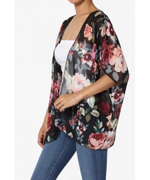 Print Chiffon Cascading Kimono Dolman Sleeve Cover Up Cardigan - 9h Black - CS18L2OKNHE $23.31-Cover-Ups