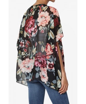 Print Chiffon Cascading Kimono Dolman Sleeve Cover Up Cardigan - 9h Black - CS18L2OKNHE $23.31-Cover-Ups