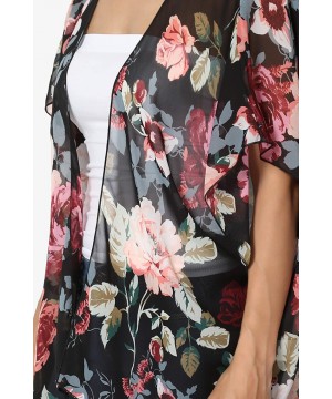 Print Chiffon Cascading Kimono Dolman Sleeve Cover Up Cardigan - 9h Black - CS18L2OKNHE $23.31-Cover-Ups