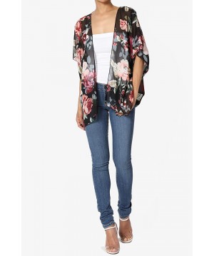 Print Chiffon Cascading Kimono Dolman Sleeve Cover Up Cardigan - 9h Black - CS18L2OKNHE $23.31-Cover-Ups