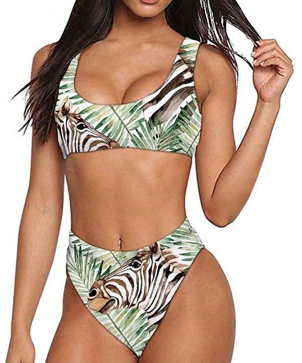 Women's Sexy Push Up High Waisted Padded 2 Piece Bikini Set Swimsuits - Zebra - C6194W28U6O $25.28-Sets