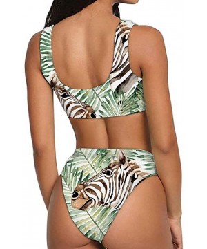 Women's Sexy Push Up High Waisted Padded 2 Piece Bikini Set Swimsuits - Zebra - C6194W28U6O $25.28-Sets