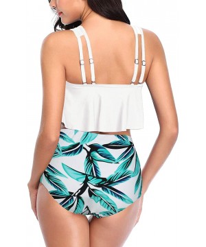 Women Ruffled Overlay High Waist Tankini Tummy Control Bathing Suits - A-white - CD18T9TL3DO $28.80-Tankinis