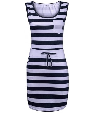 Summer Women Casual Sleeveless Stripe T Shirts Dress Tunic Waist Dresses - Black - CP199Q2LMET $14.86-Sets