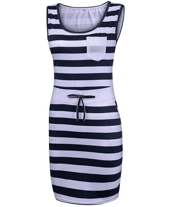 Summer Women Casual Sleeveless Stripe T Shirts Dress Tunic Waist Dresses - Black - CP199Q2LMET $14.86-Sets