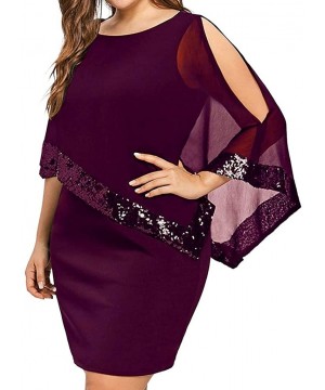 Clearence!!! Plus Sequins Dresses- Women Plus Size Cold Shoulder Asymmetric Chiffon Strapless Dress - Wine - C918UR6L8WT $16....