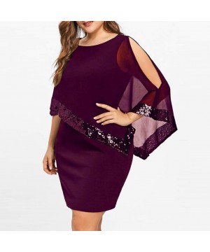 Clearence!!! Plus Sequins Dresses- Women Plus Size Cold Shoulder Asymmetric Chiffon Strapless Dress - Wine - C918UR6L8WT $16....