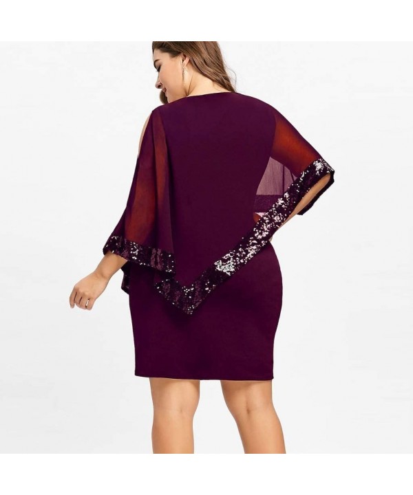 Clearence!!! Plus Sequins Dresses- Women Plus Size Cold Shoulder Asymmetric Chiffon Strapless Dress - Wine - C918UR6L8WT $16....