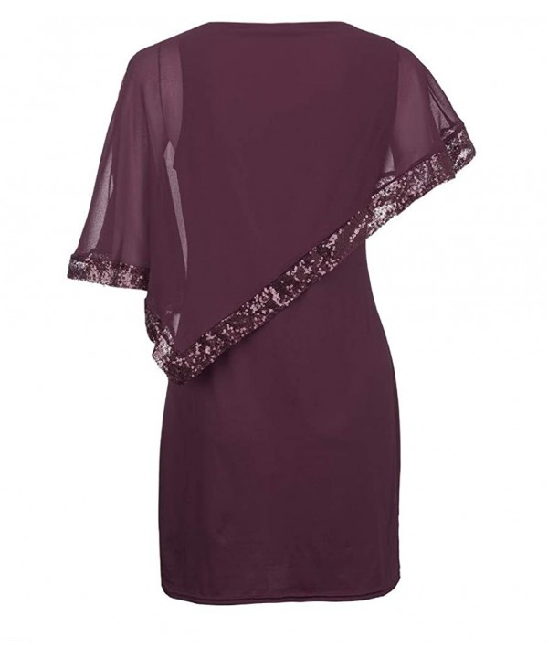 Clearence!!! Plus Sequins Dresses- Women Plus Size Cold Shoulder Asymmetric Chiffon Strapless Dress - Wine - C918UR6L8WT $16....