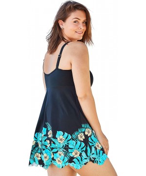 Women's Plus Size Floral Border Swim Dress Swimsuit - Black Paradise Floral (1009) - C0195SMSYWK $36.07-One-Pieces